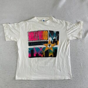 King Hollywood California Graphic T-Shirt Mens XL White Vintage 90s Souvenir Tee